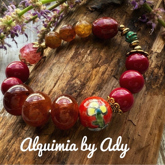 Alquimia Red coral carnelian and Gold Beaded Bracelet - Picture 1 of 1